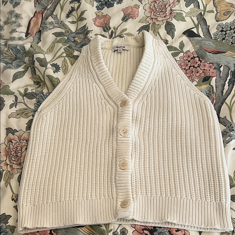 Madewell Cream Chunky Ribbed Button-Front Cardigan Vest